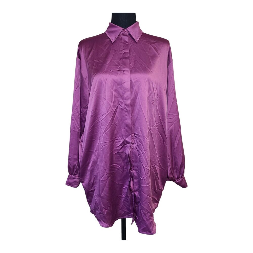 Style Rack Purple Pink Satin Button-Down Collared Shirt Dress Women’s Size Small